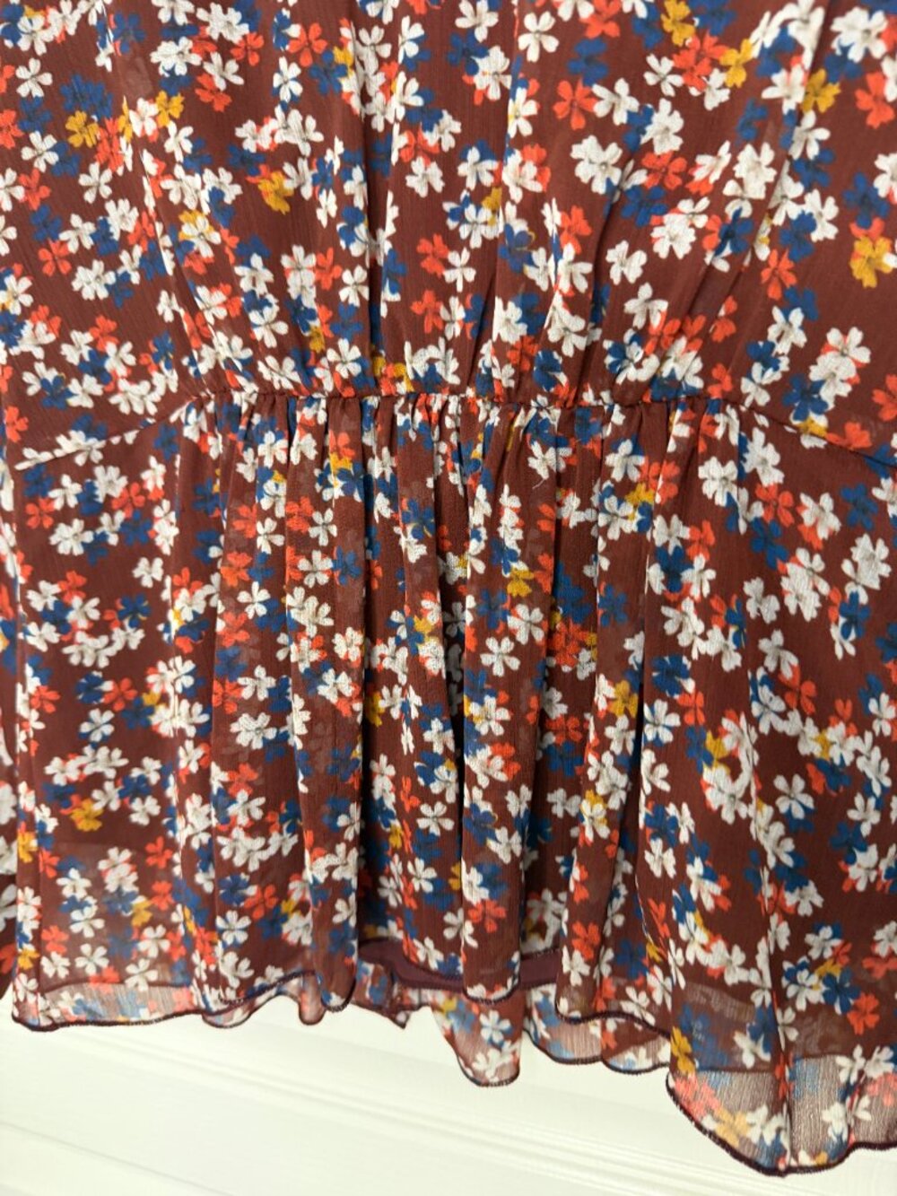Jason Wu Collective Floral Sheer Peplum Blouse -Boho-- Burgundy– 4- MSRP $350 - Picture 13 of 14